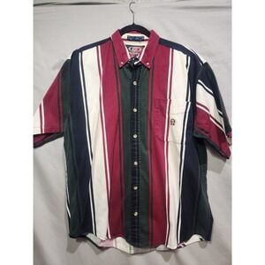 Vintage 90s Coliseum Classic Western Button Shirt Blue Burgundy Green Striped LG